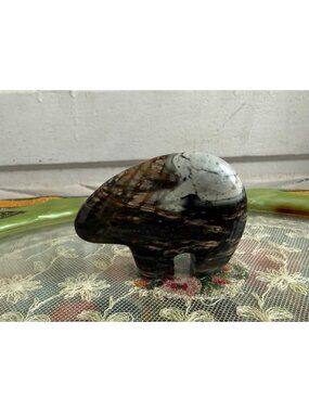 Vintage Brown Picasso Marble Polished Stone Southwestern Bear 2.5x2"